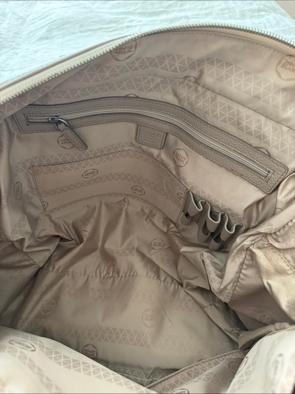 Montblanc Taupe Leather Duffel with Branded Adjustable Strap